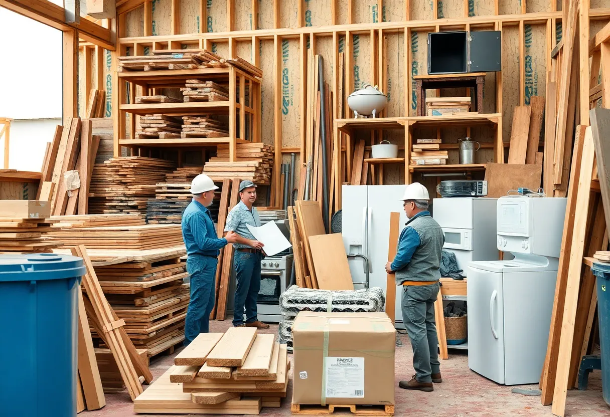 Construction site with building materials reflecting rising costs due to tariffs.