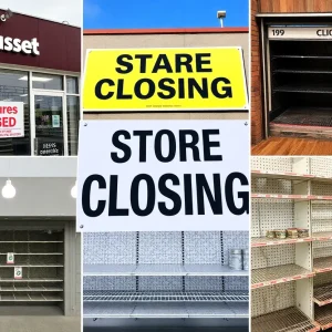 Closed Joann Fabrics store with signage