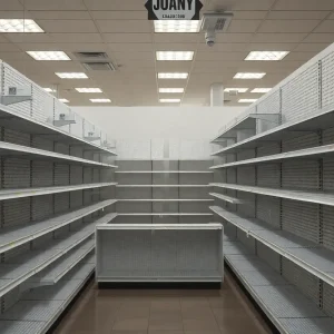 Empty aisle of a Joann store with shelves cleared out