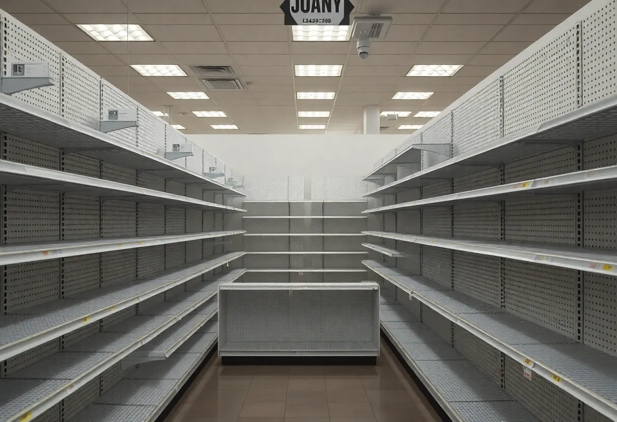 Empty aisle of a Joann store with shelves cleared out