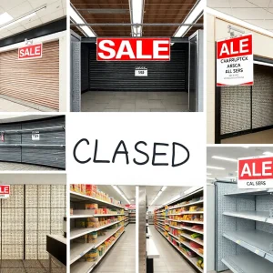 Closed Joann store with going-out-of-business sale signs