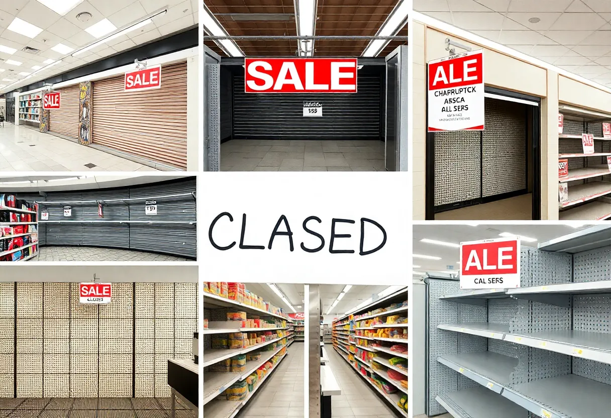 Closed Joann store with going-out-of-business sale signs