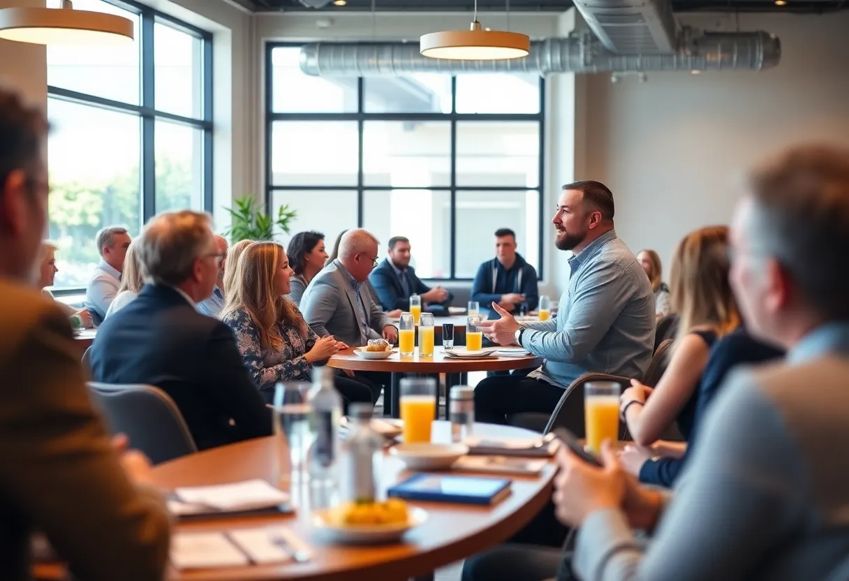 Robbie Graves presenting digital marketing insights to local business leaders.