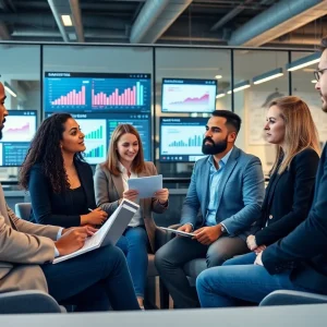 Group of marketers collaborating in a modern office