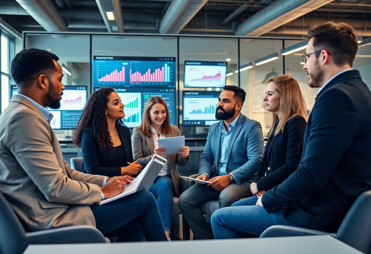 Group of marketers collaborating in a modern office