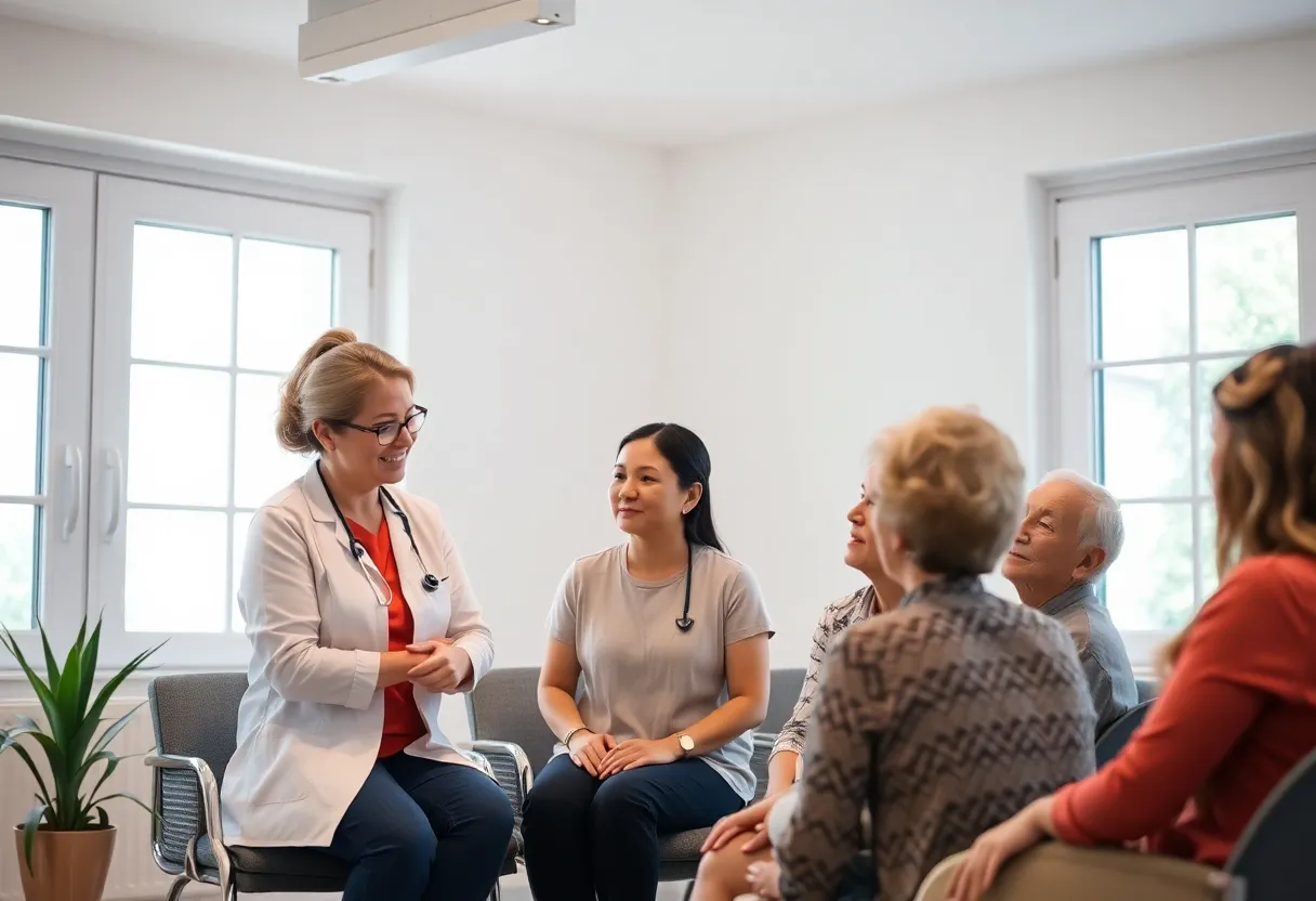 Group therapy session for mental health support focused on skin conditions.