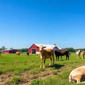 A picturesque farm in Michigan with healthy livestock and crops