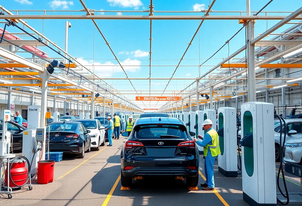 Workers assembling electric vehicles in Michigan's manufacturing plant