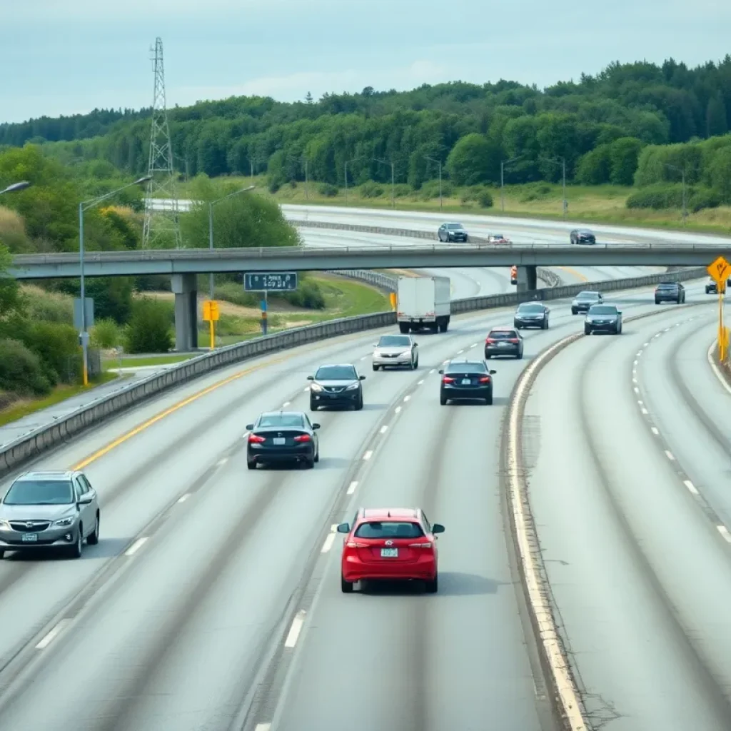 Highway in Michigan with various vehicles