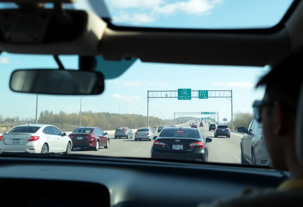 Vehicles on a Michigan highway adhering to hands-free law