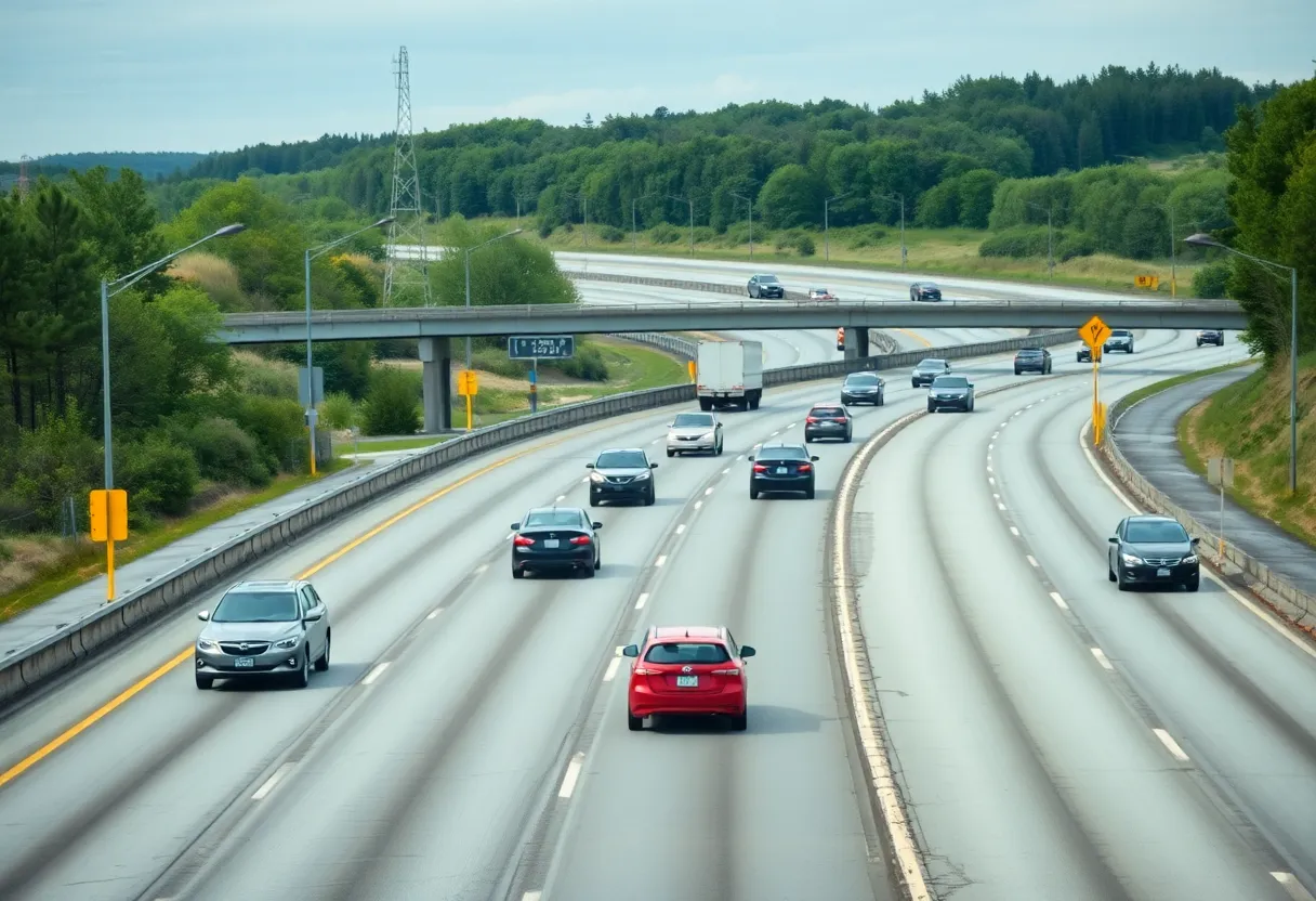 Highway in Michigan with various vehicles