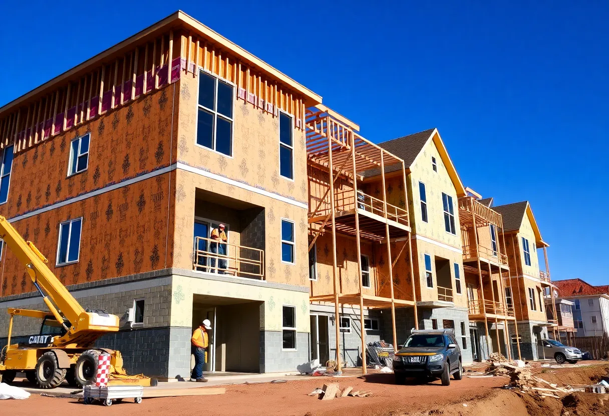 Residential construction site in Michigan with workers