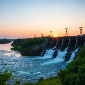 Scenic view of hydroelectric dams in Michigan with flowing water