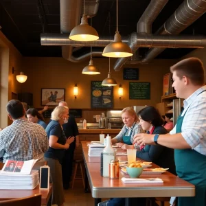 Servers attending to customers in a Michigan restaurant