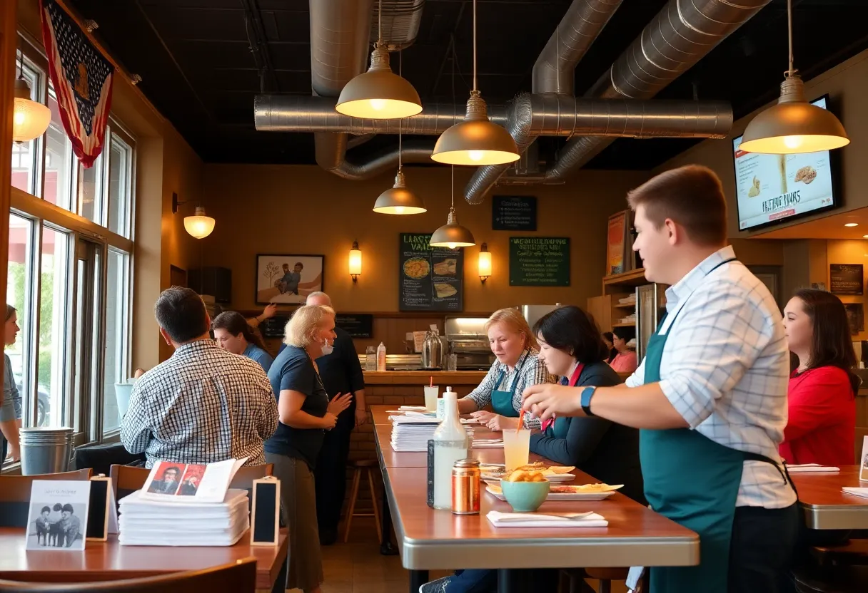 Servers attending to customers in a Michigan restaurant