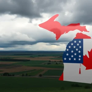 Landscape representing Michigan's agriculture amidst uncertainties of trade relations with Canada