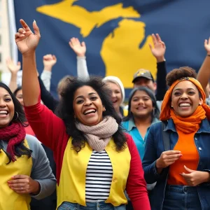 Workers celebrating a minimum wage increase in Michigan