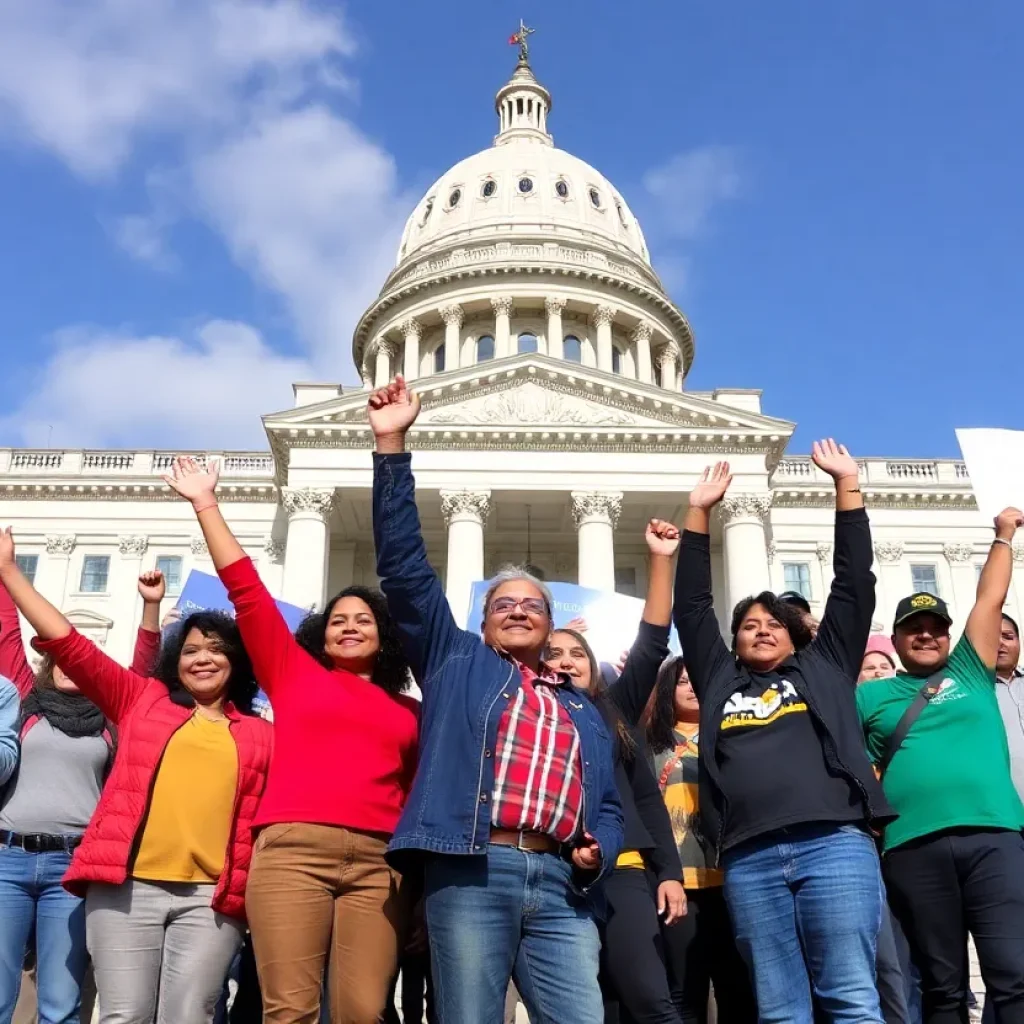 Workers celebrating new legislation in Michigan.