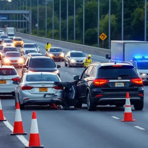 Scene of a motor vehicle accident on I-96 with emergency vehicles present