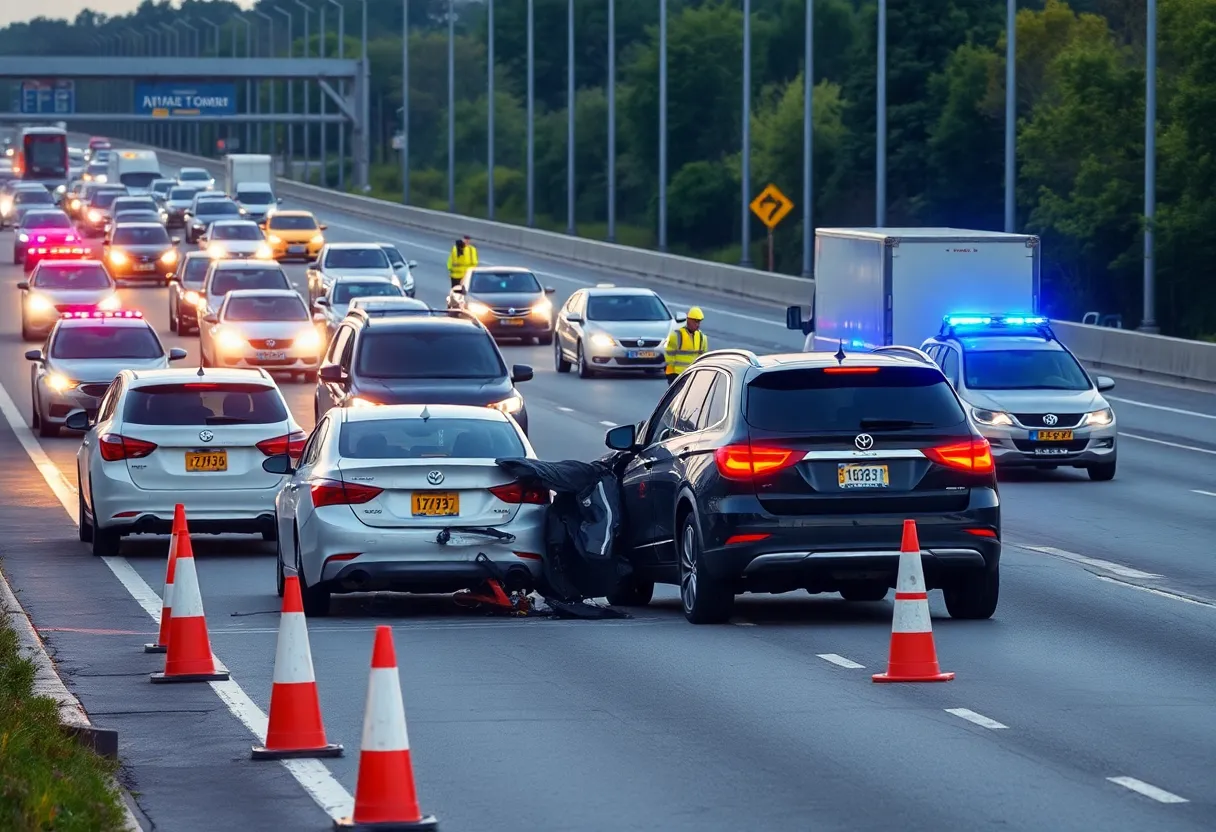 Scene of a motor vehicle accident on I-96 with emergency vehicles present