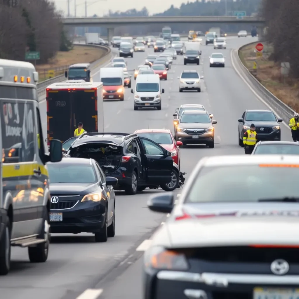 Scene of a multi-vehicle crash on I-75 in Detroit