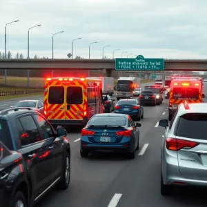 Traffic jam due to a multi-vehicle crash on Interstate 96 in Livonia.