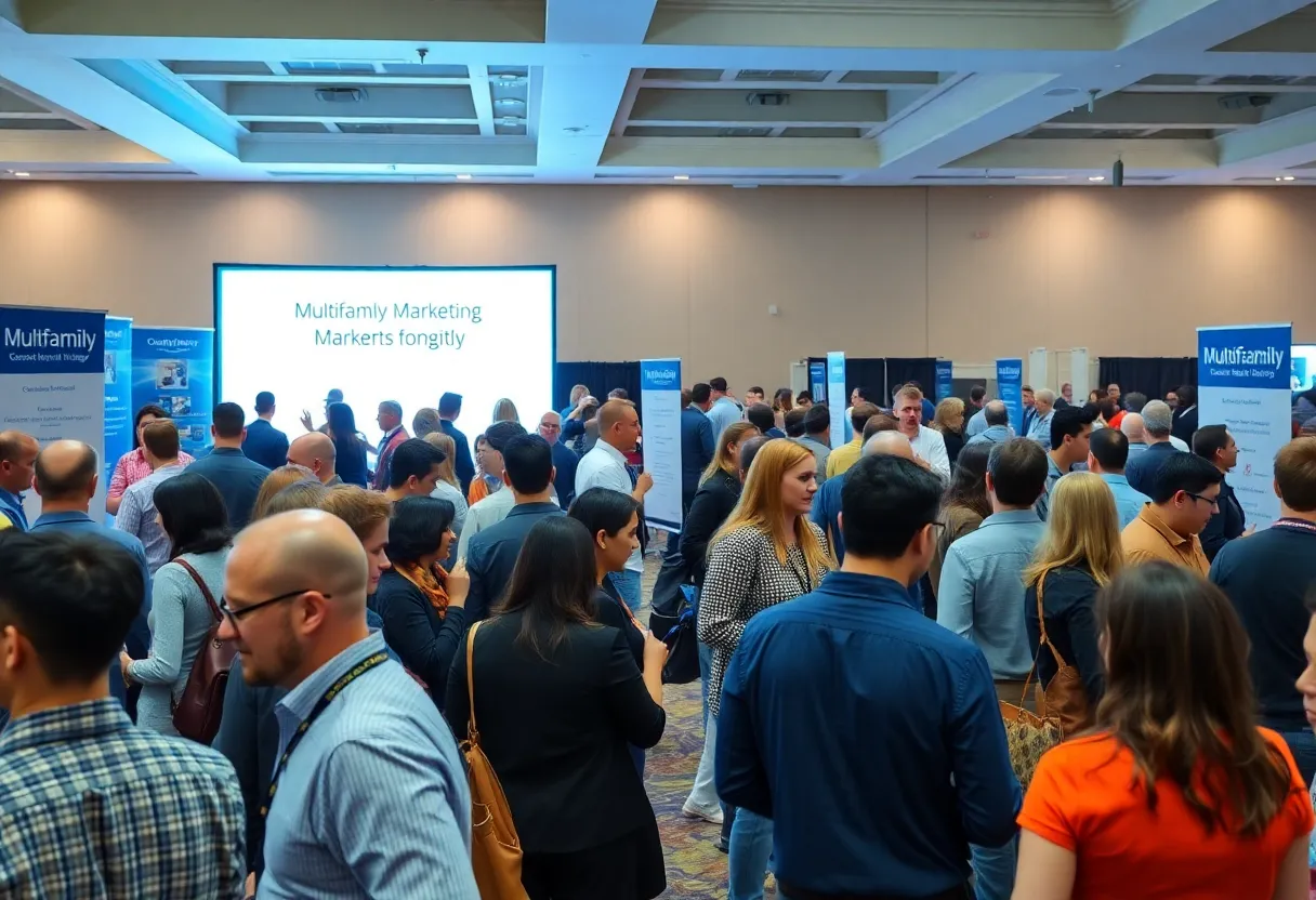 Professionals at a multifamily marketing conference networking