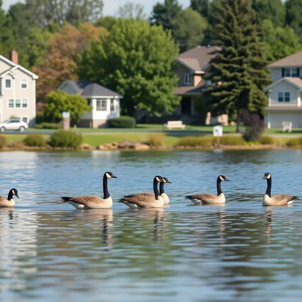 Canada geese near Walled Lake in Novi City, illustrating community action.