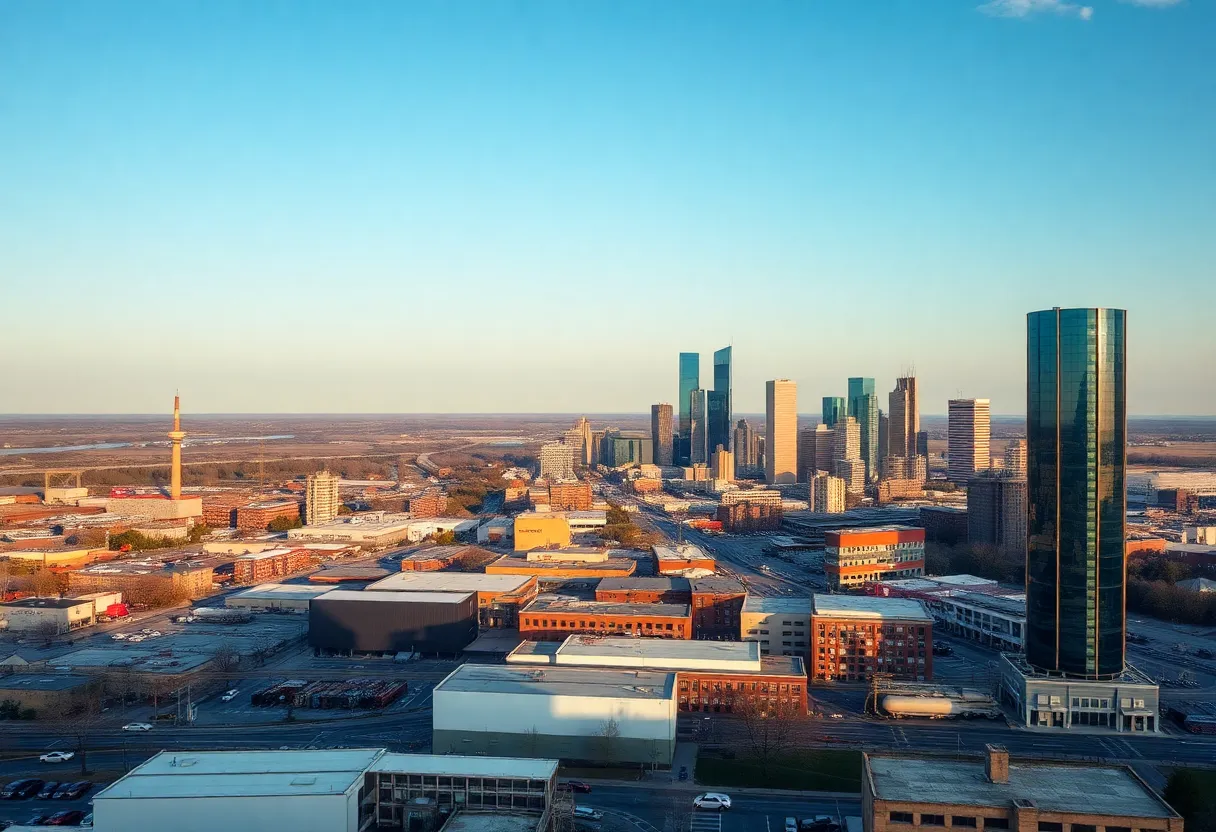 A scenic view of Novi, Michigan's industrial area focused on automotive technology.