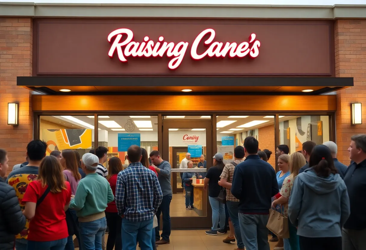 Customers waiting in line for Raising Cane's grand opening in Canton