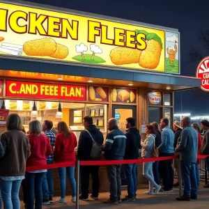 Customers excitedly waiting in line at Raising Cane's grand opening in Canton, Michigan