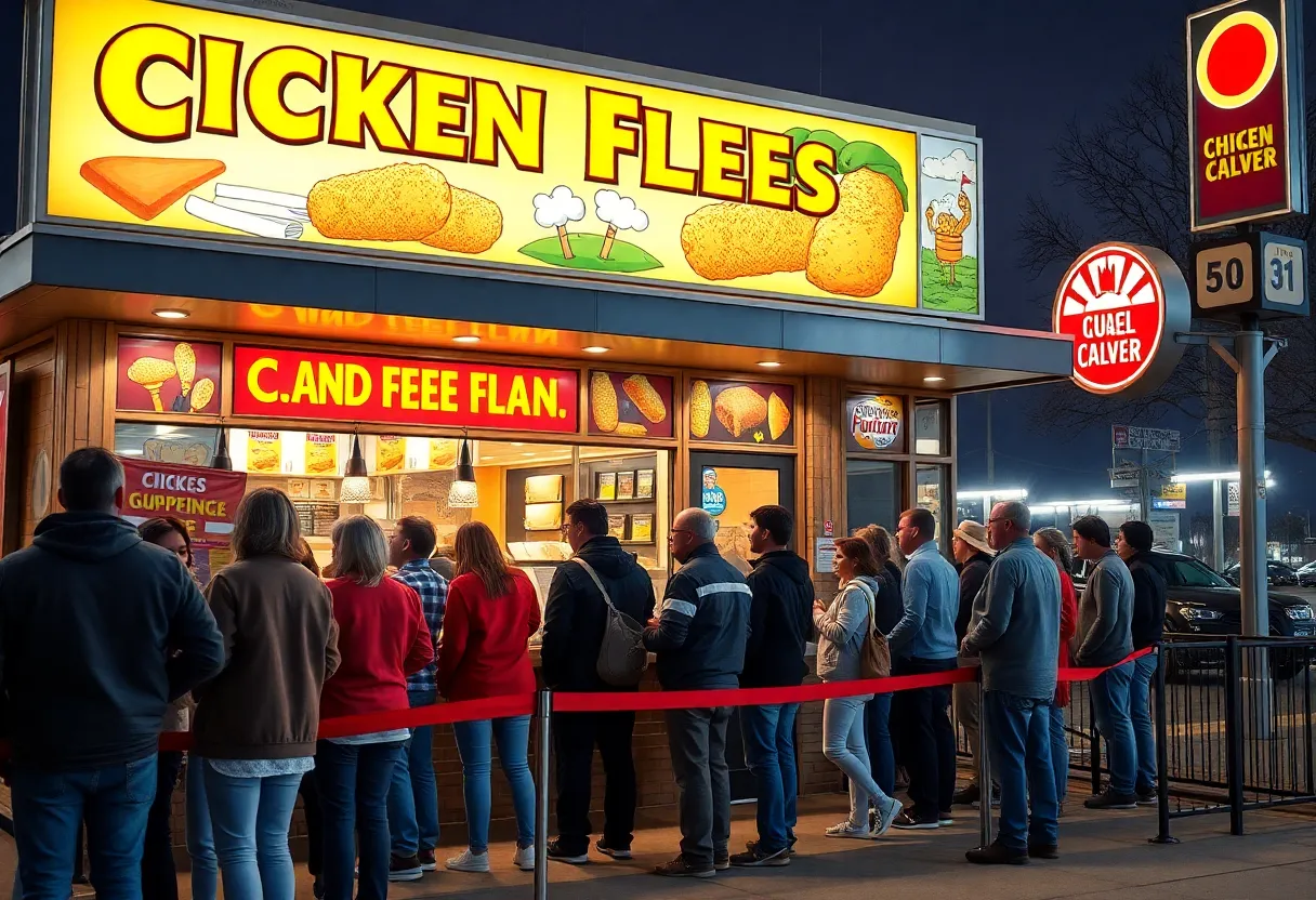 Customers excitedly waiting in line at Raising Cane's grand opening in Canton, Michigan