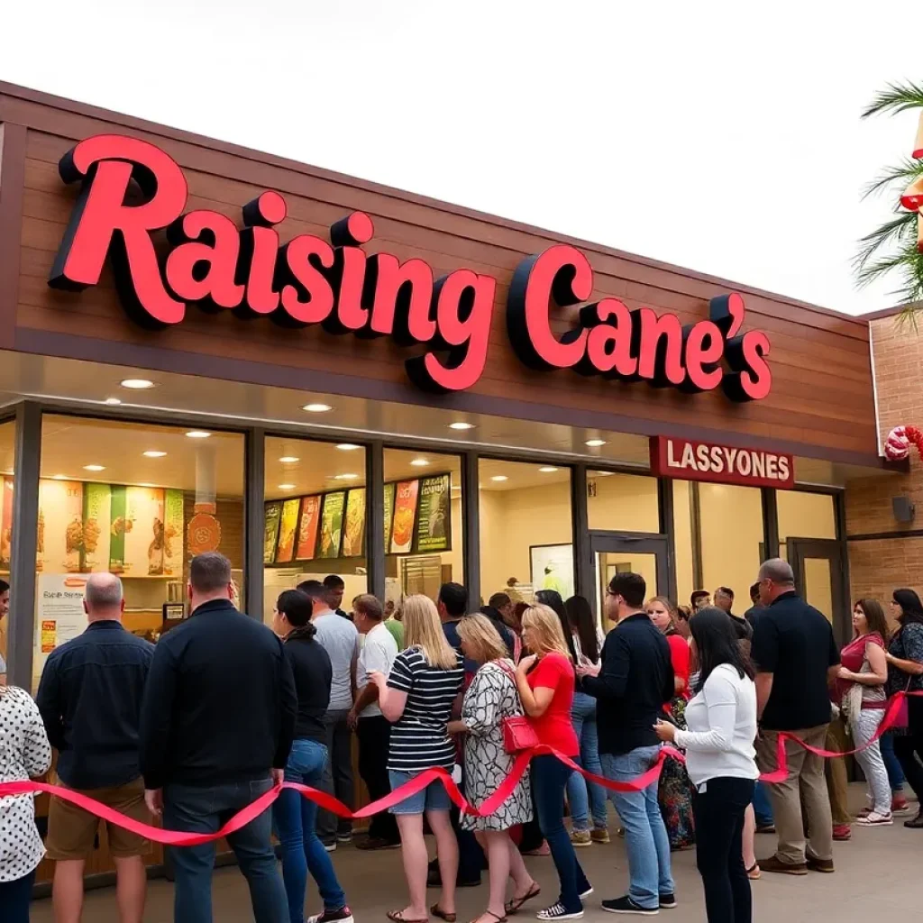 Crowd celebrating the grand opening of Raising Cane's in Canton Township