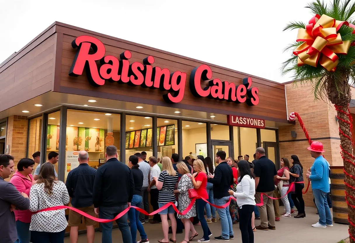 Crowd celebrating the grand opening of Raising Cane's in Canton Township