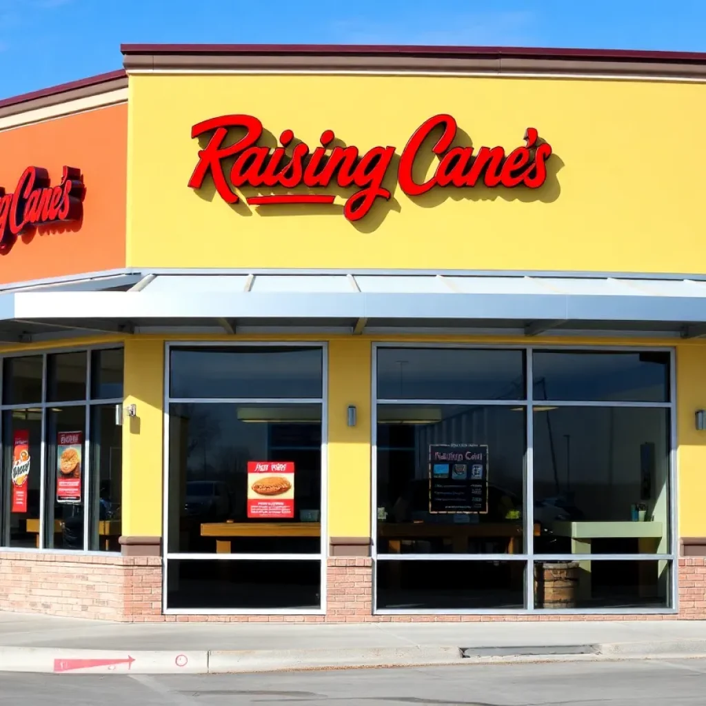 Rendering of the Raising Cane's restaurant planned in Portage, MI