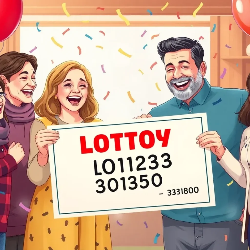 Joyful celebration of a lottery winner with family and friends