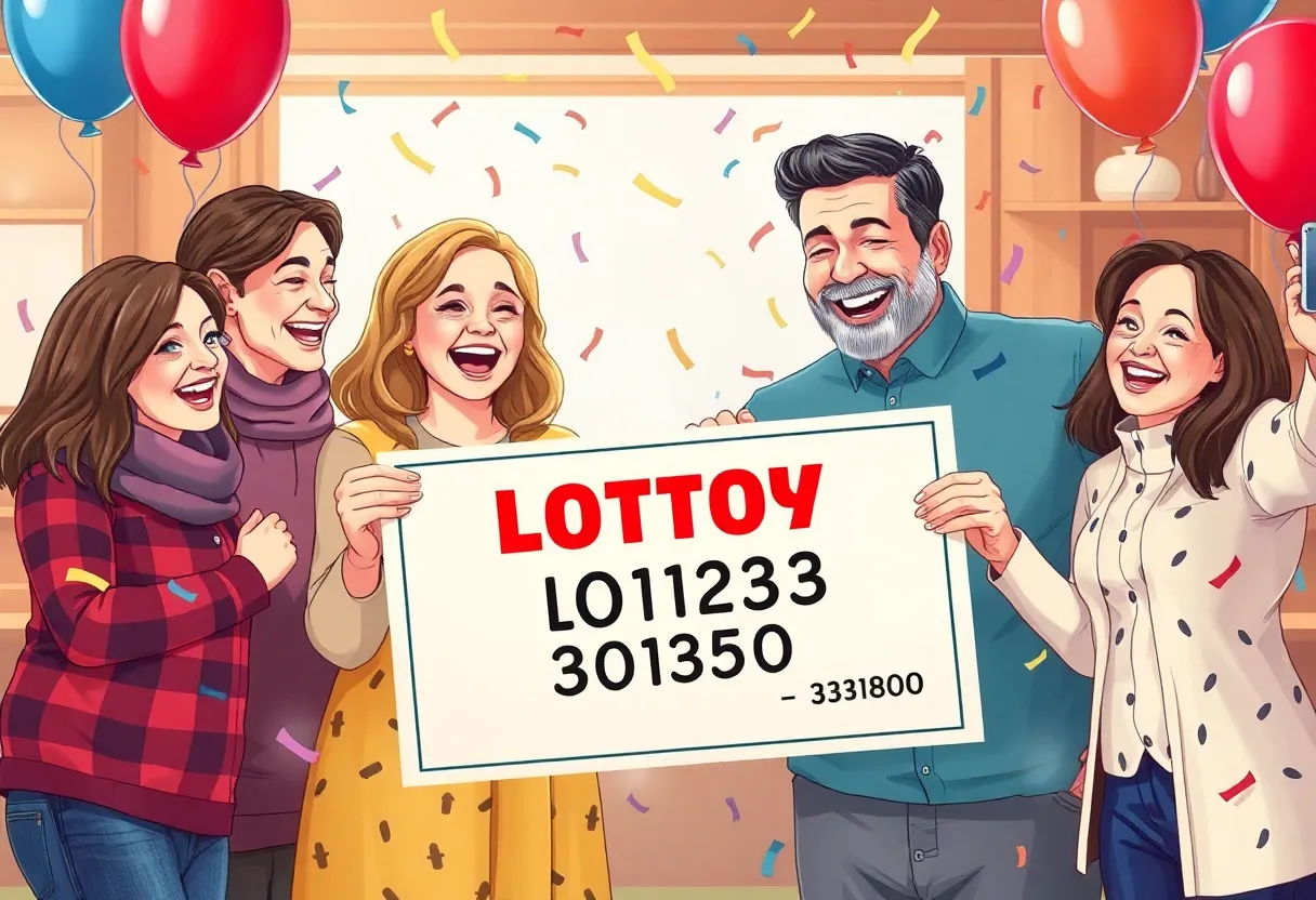 Joyful celebration of a lottery winner with family and friends