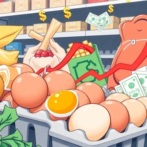 Conceptual illustration of rising consumer prices with grocery items.