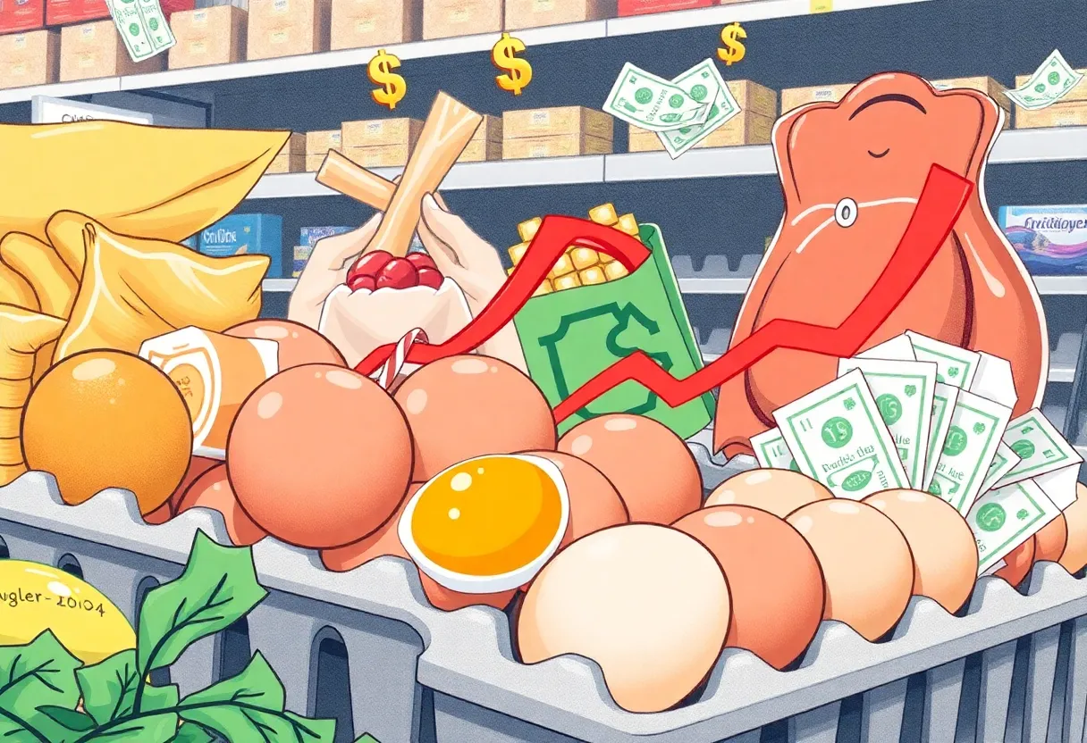 Conceptual illustration of rising consumer prices with grocery items.