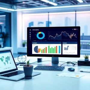 A modern workspace with digital marketing tools focused on SEO strategies for 2024.