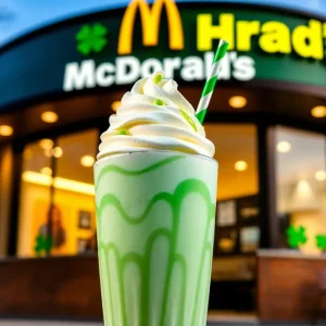 A refreshing Shamrock Shake topped with whipped cream