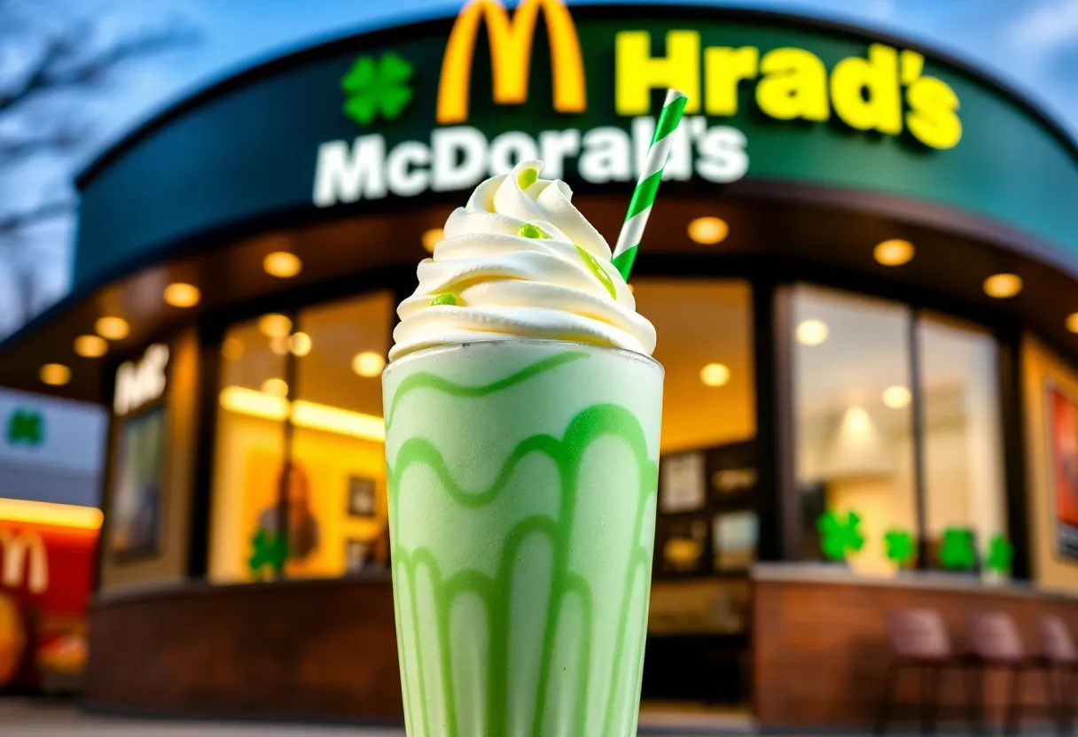 A refreshing Shamrock Shake topped with whipped cream