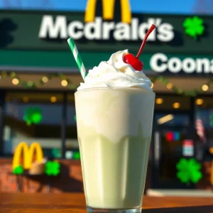 Shamrock Shake with whipped cream and cherry