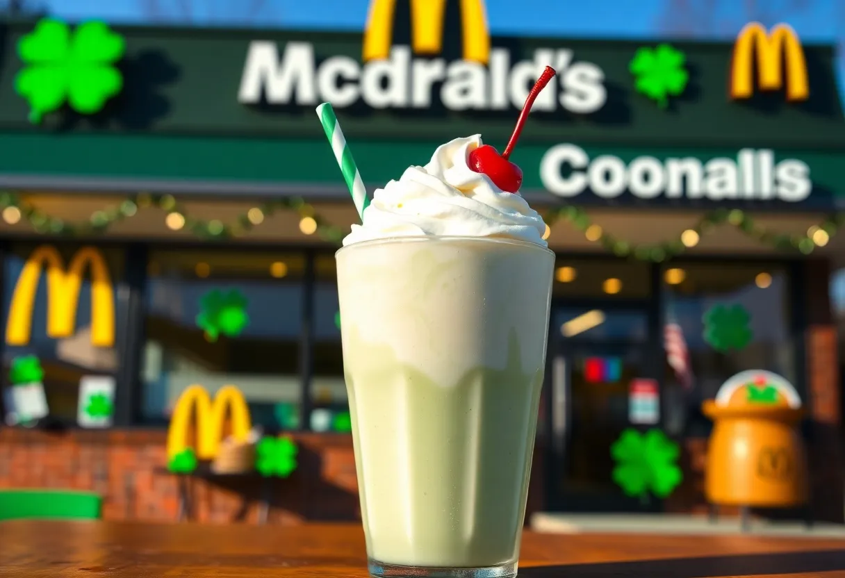 Shamrock Shake with whipped cream and cherry