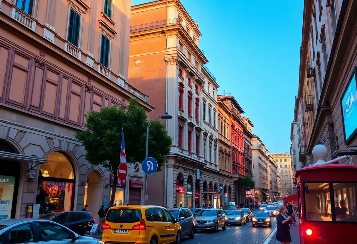 A lively street in Rome showcasing social media marketing elements.