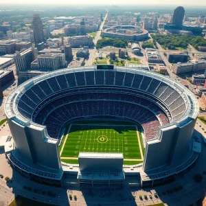 Aerial view of Soldier Field during its centennial celebration.