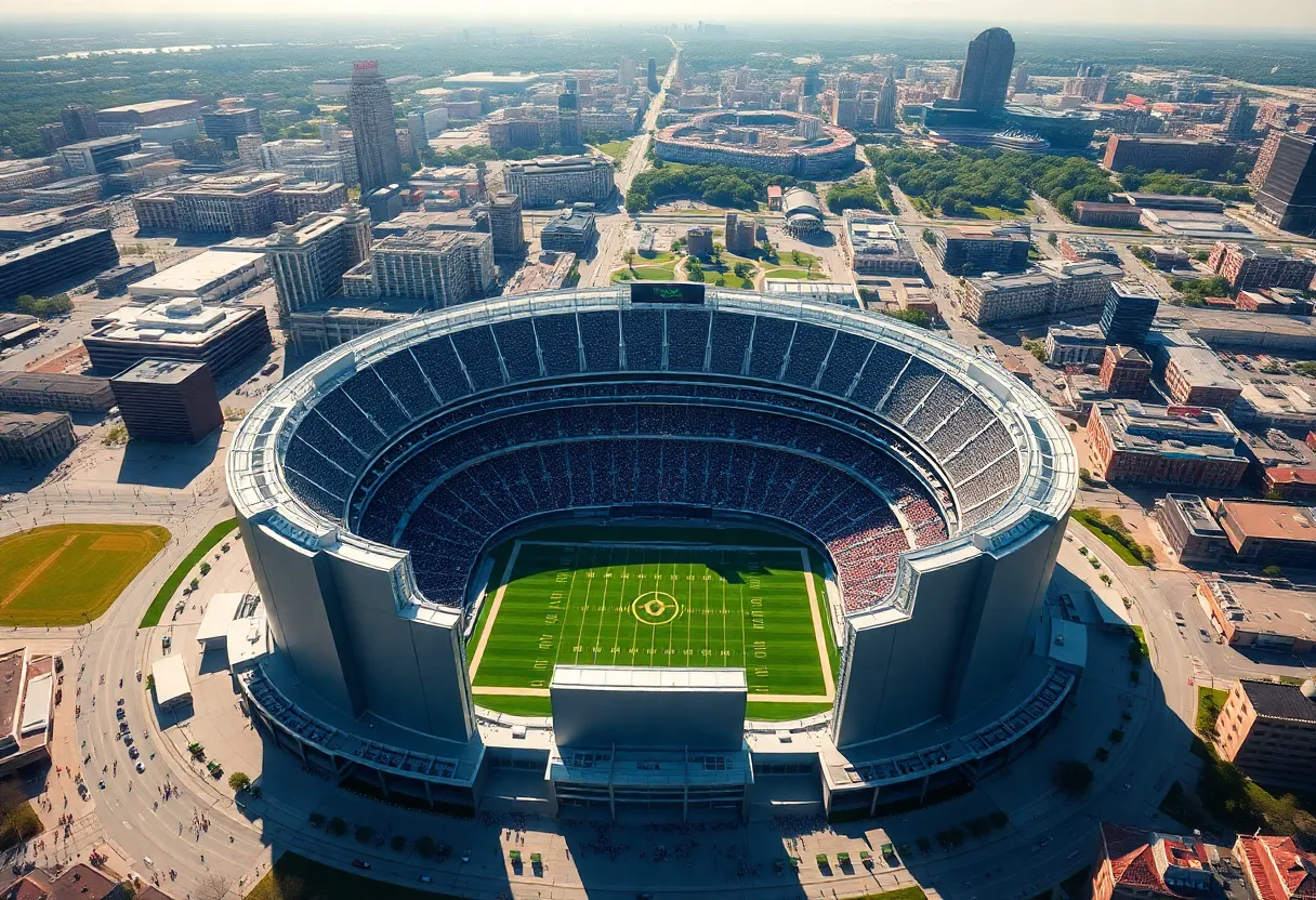 Aerial view of Soldier Field during its centennial celebration.