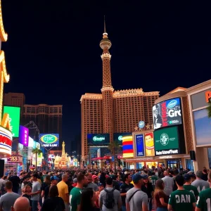 Fans and landmarks in Las Vegas during Super Bowl LIX