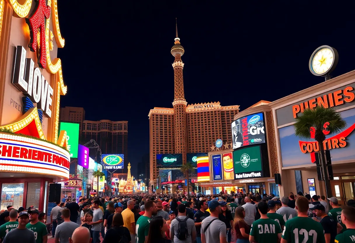 Fans and landmarks in Las Vegas during Super Bowl LIX