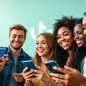 Young people engaged with TikTok on smartphones